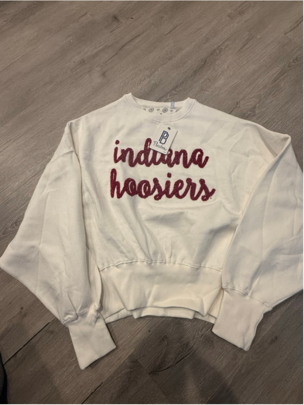 Women's Pressbox Indiana Hoosiers Sweatshirt Ivory Red Size M